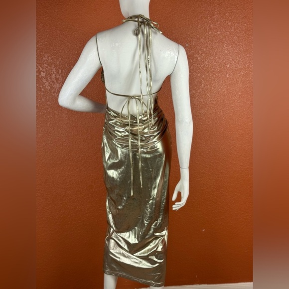 CHERLEY Women's Lucie Metallic Ruched & Cutout Midi Dress in Gold Size S.  B36 - Picture 14 of 14